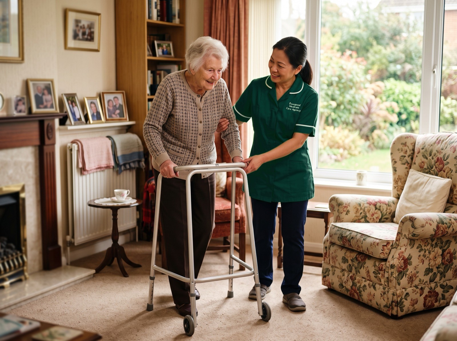 Evergood Medicals carer giving mobility support during personal care at home in Crawley