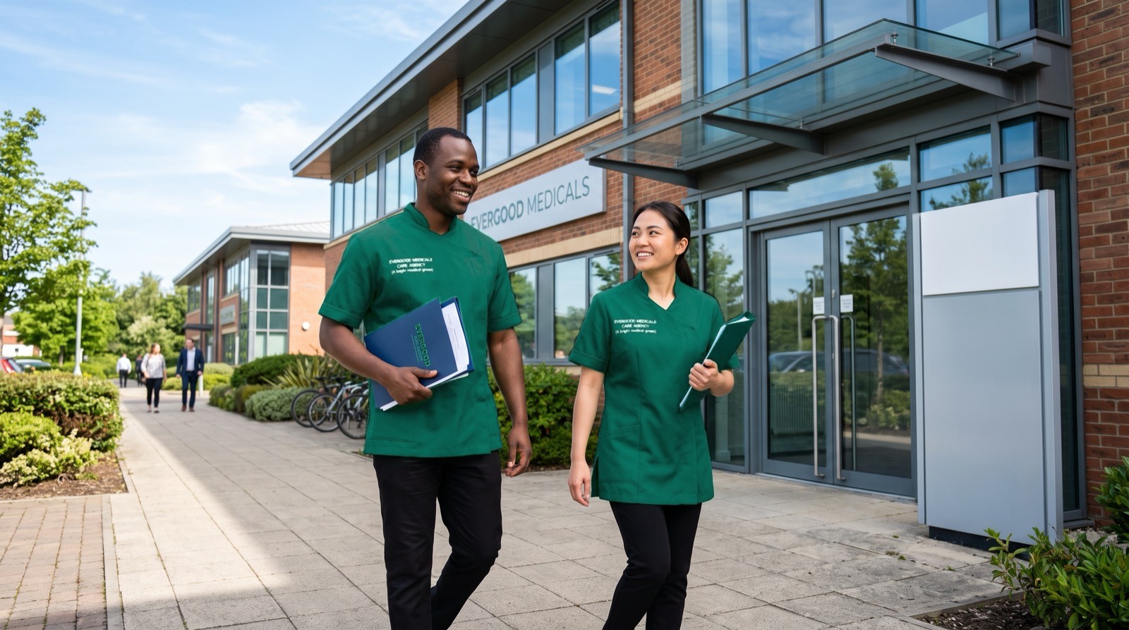 Evergood Medicals carers arriving at the Manor Royal office in Crawley, West Sussex