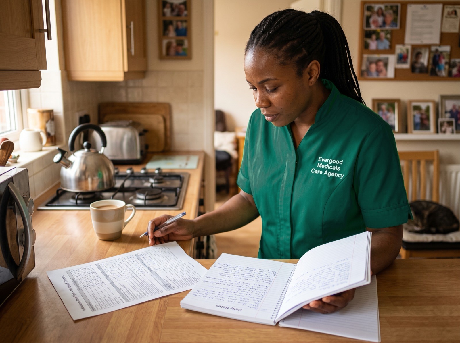 Evergood Medicals respite carer following a family's care routine during a break in Crawley
