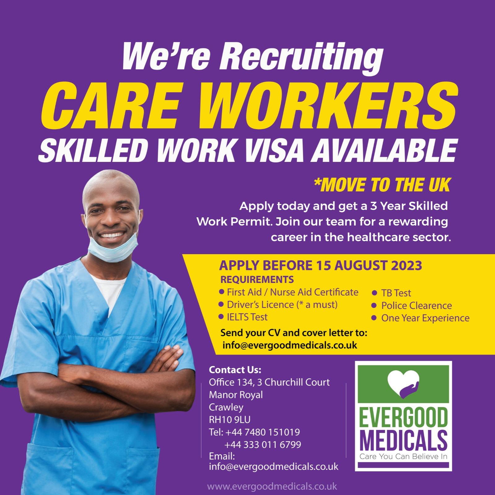 Evergood Medicals recruiting care workers with Skilled Work Visa available