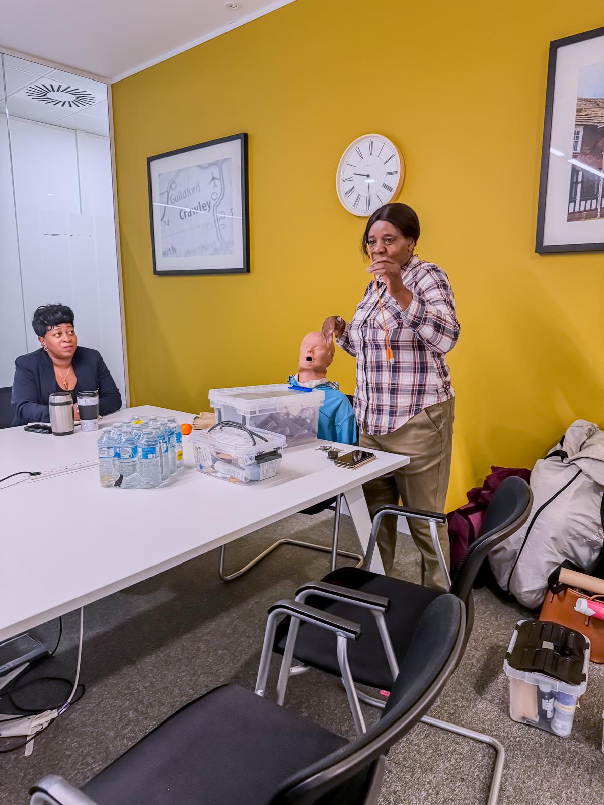 An Evergood Medicals trainer demonstrating airway care with a manikin